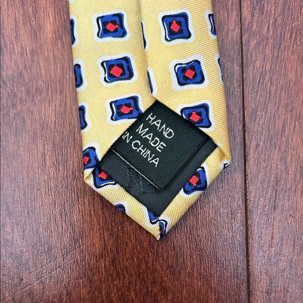 Lauren, Ralph Lauren Geometric Yellow Red White and Blue Tie, 100% Silk